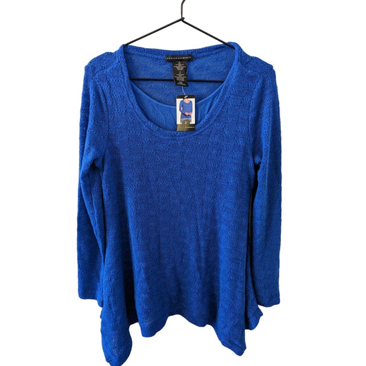 Grace Elements Womens Sz M Long Sleeve Layered Blouse Blue NEW