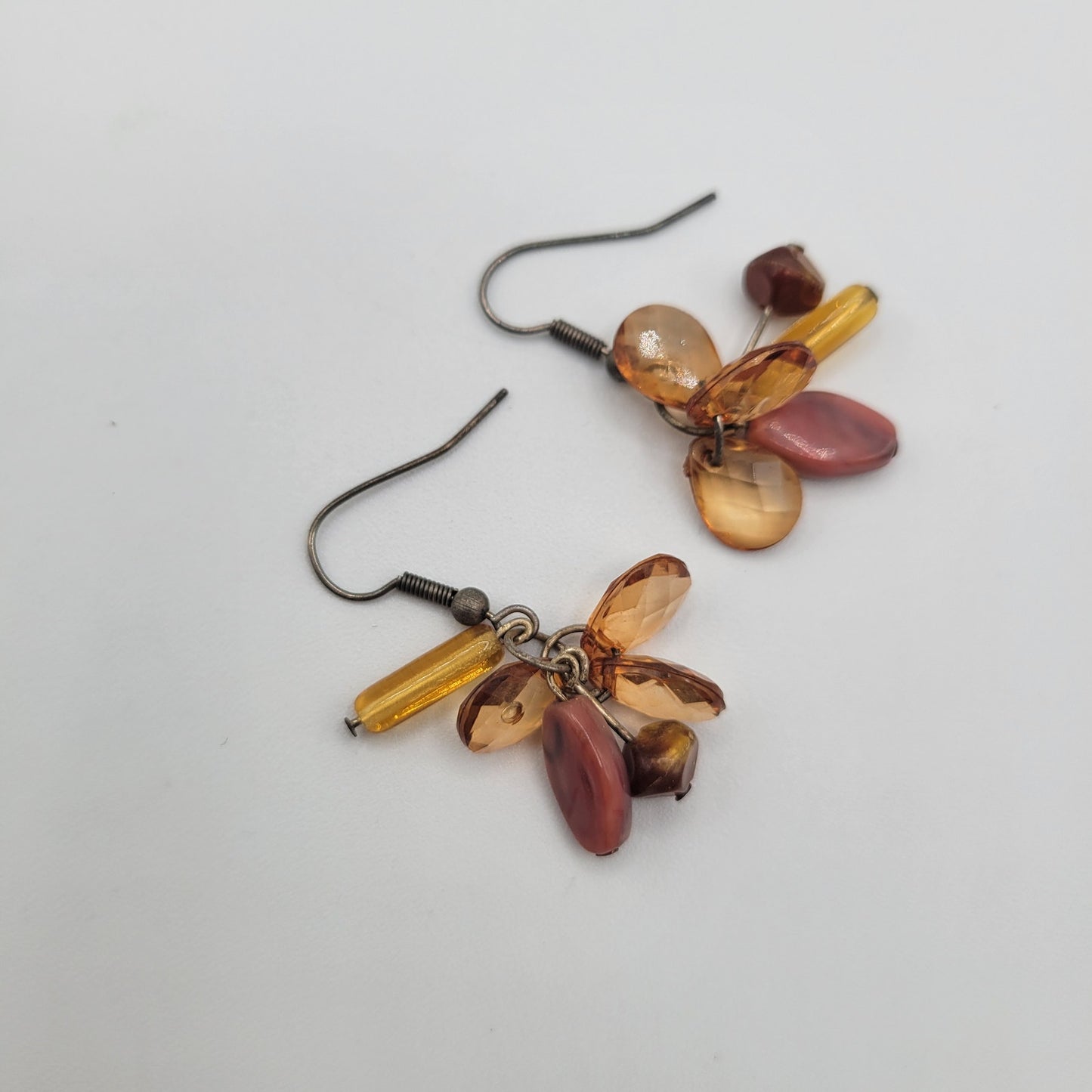 Vintage BARCS Silver TONE Amber Orange Glass CABOCHON Clip ON Earrings