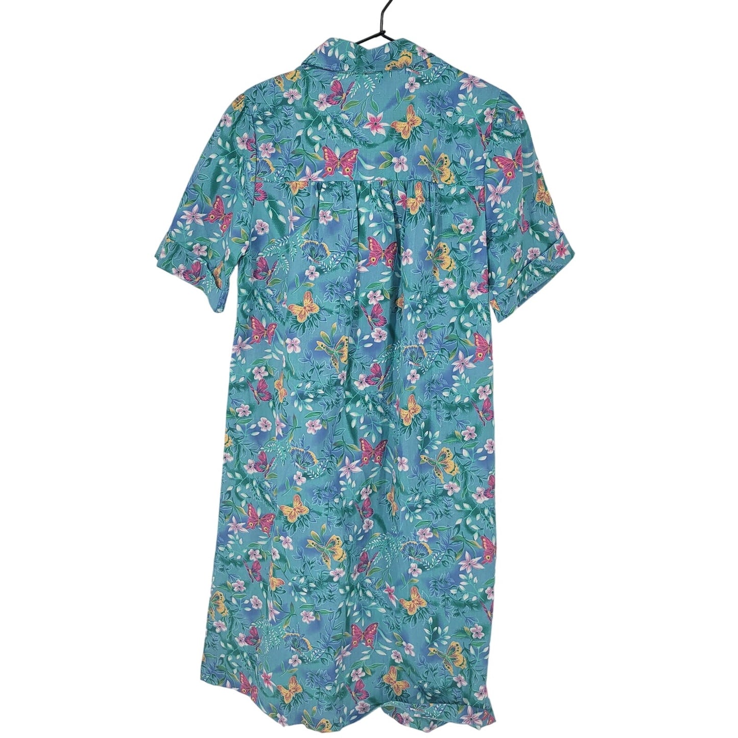 Vintage National Womens Sz S House Dress Nightgown Muu Muu Blue Butterfly Print