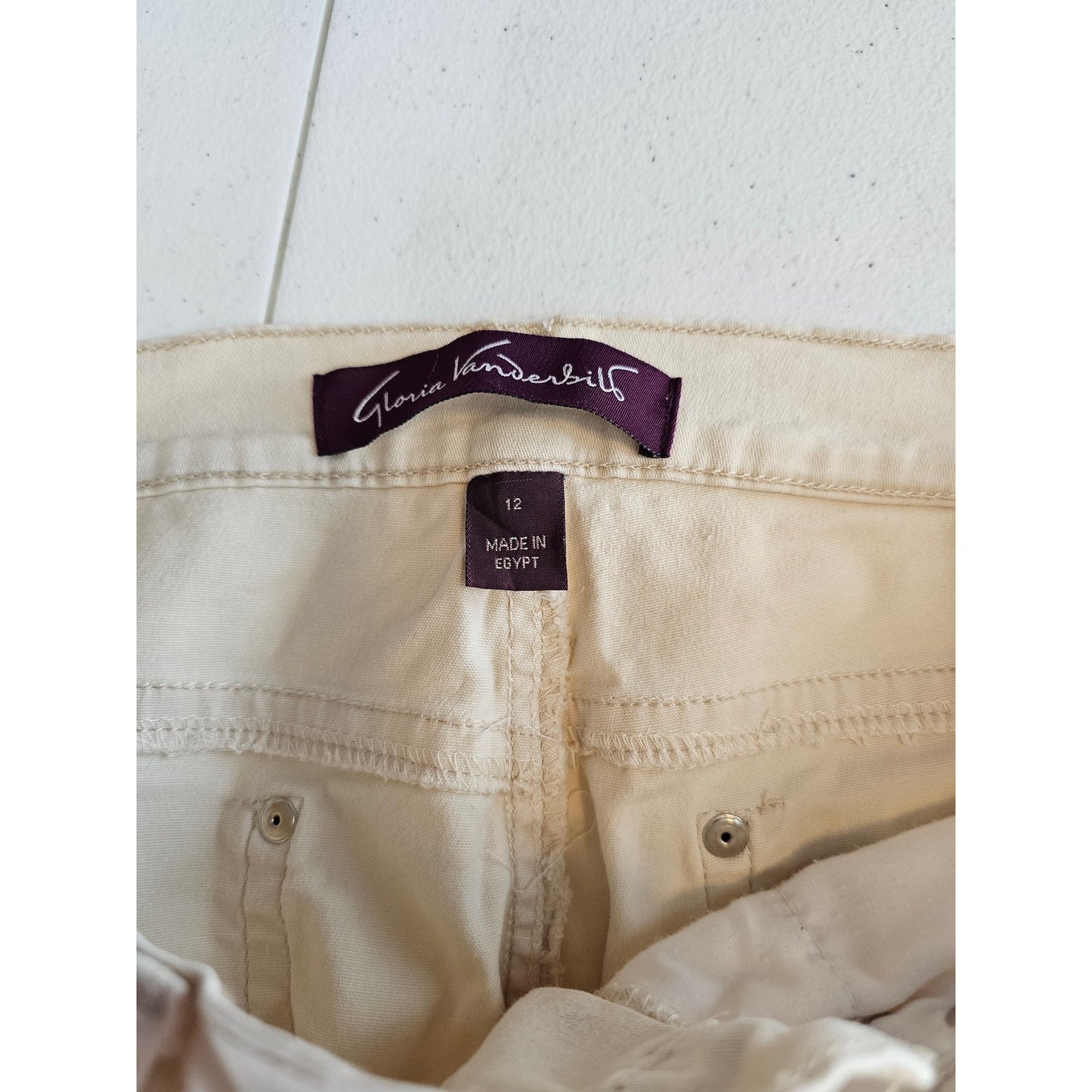 Gloria Vanderbilt Womens Sz 12 Cropped Cuffed Jeans Light Beige