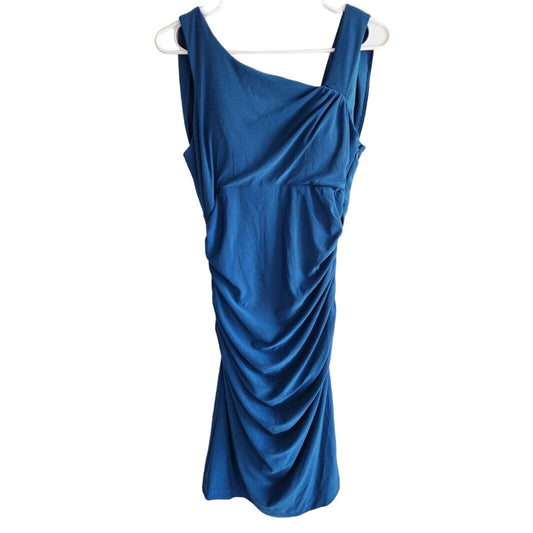 Vintage 1990s Eureka USA Womens Sz S Knee Length Dress Scoop Back Blue