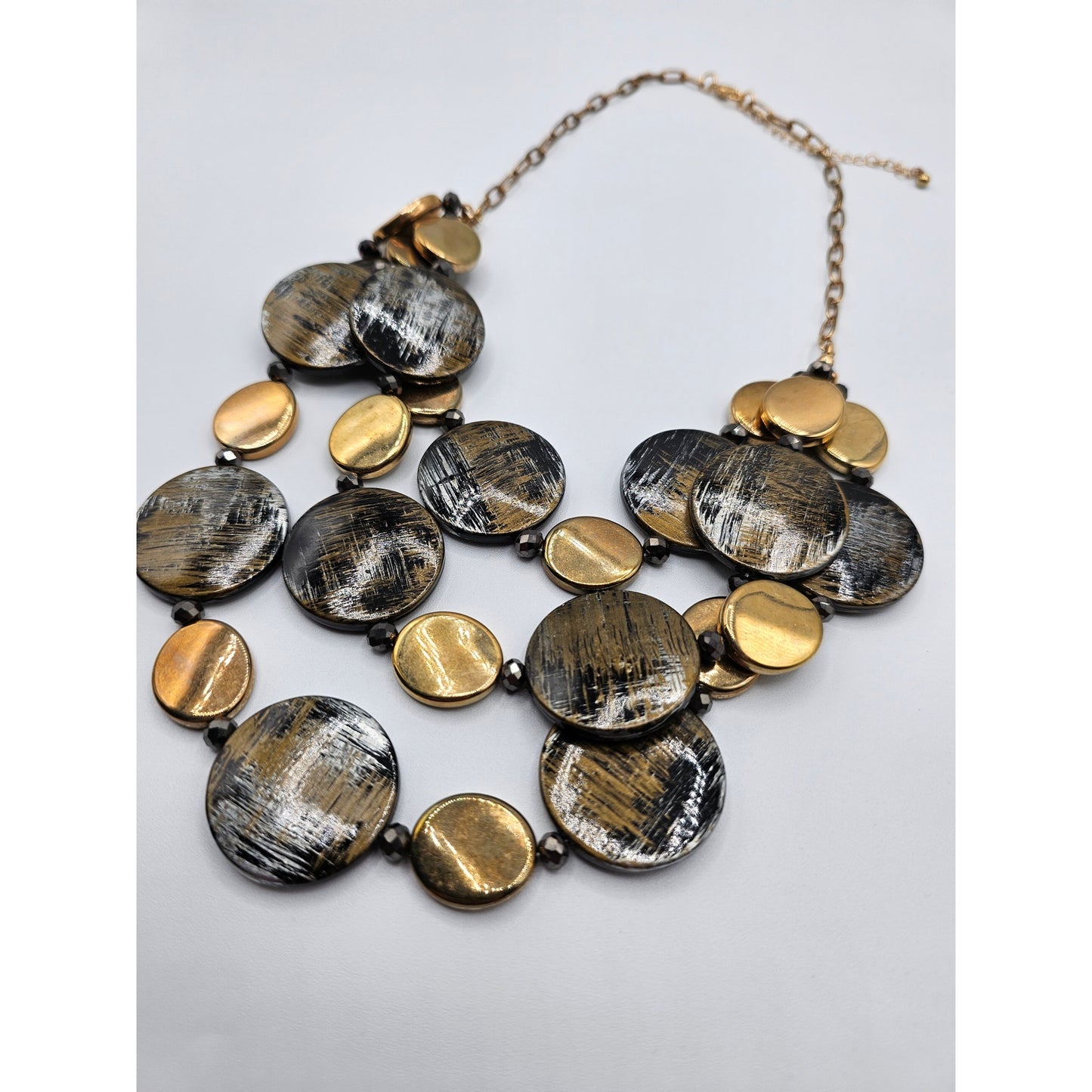 Vintage Y2K Statement Piece Necklace Multi Strand Large Disc Beads Silver Gold