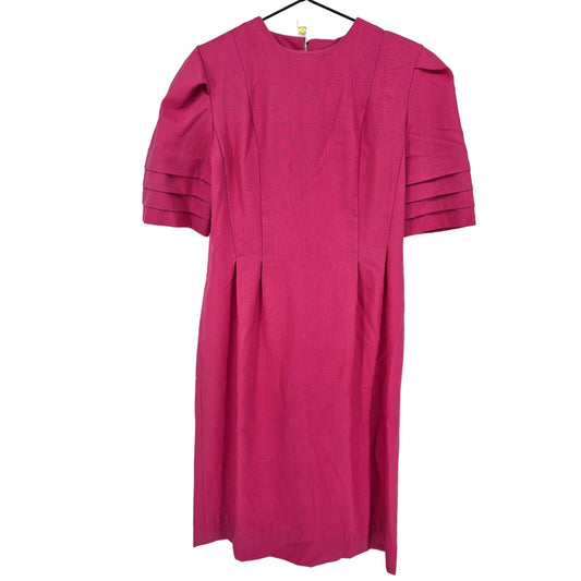 Vintage 1960s Womens Sz 14 Midi Length Formal Dress Bright Pink Short Sleeve