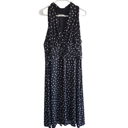 Evan Picone Womens Sz M Midi Dress Black White Polka Dot Pinup