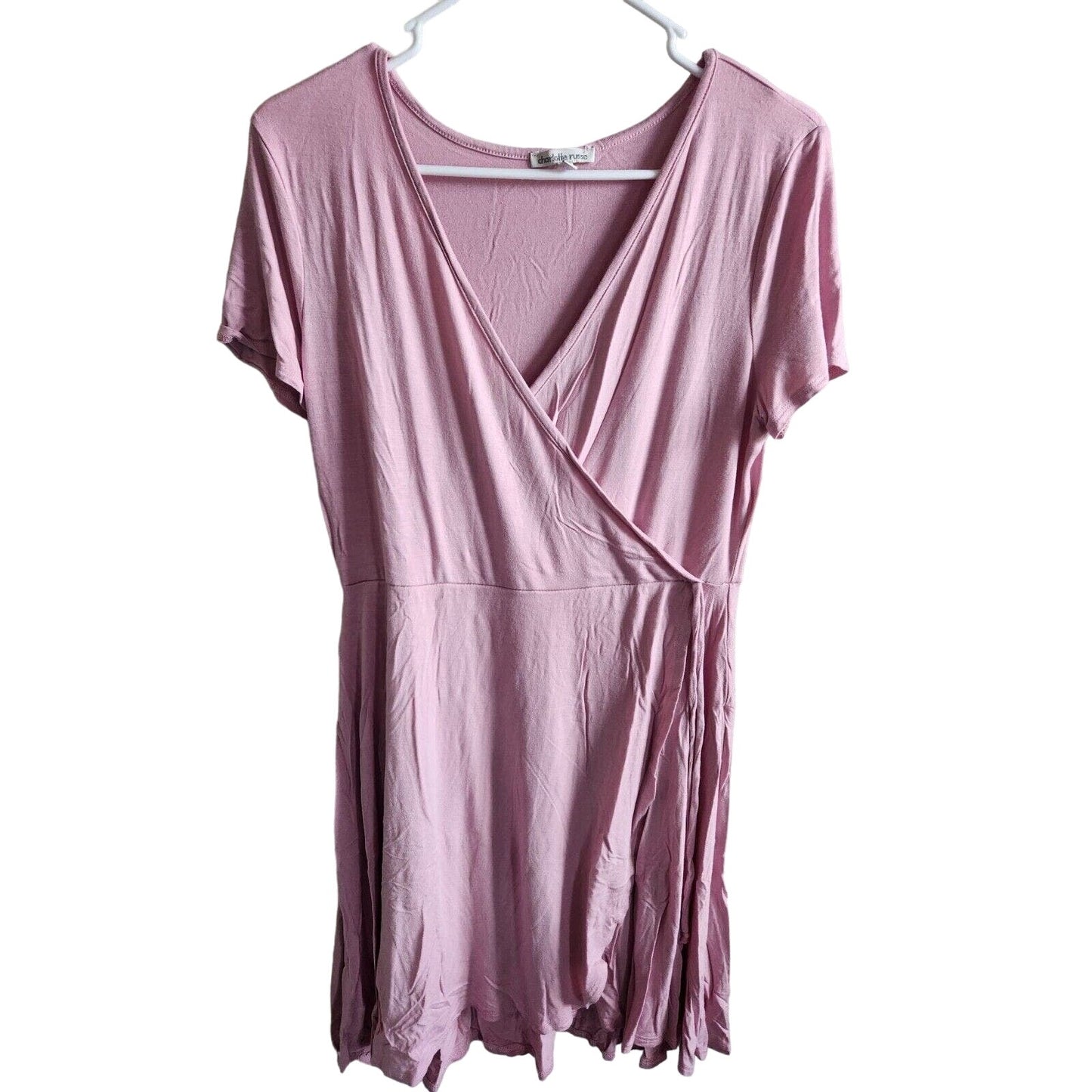 Vintage Charlotte Russe Womens Sz L Blush Pink V Neck Faux Wrap Dress