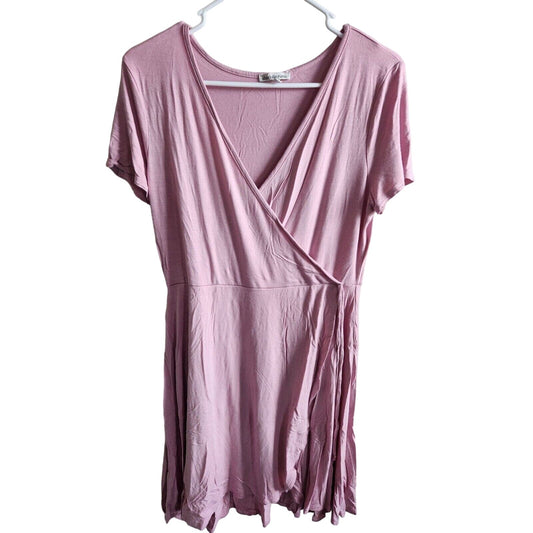 Vintage Charlotte Russe Womens Sz L Blush Pink V Neck Faux Wrap Dress