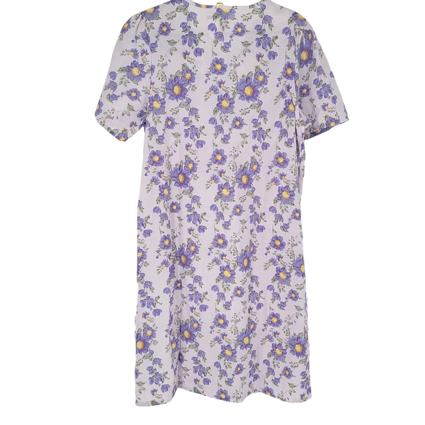 Vintage Lati Fashion Womens Sz M Purple Floral House Dress Nightgown Cotton