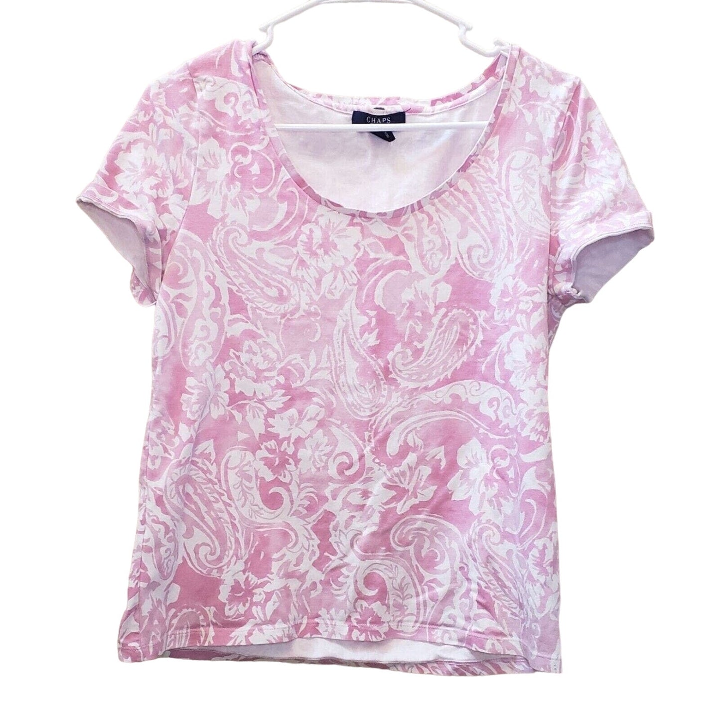 Chaps Womens Sz M Scoop Neck T Shirt Pink Paisley Floral Cotton