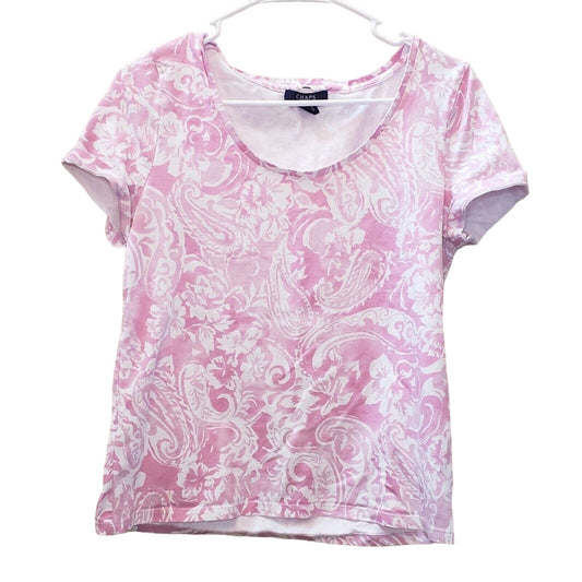 Chaps Womens Sz M Scoop Neck T Shirt Pink Paisley Floral Cotton