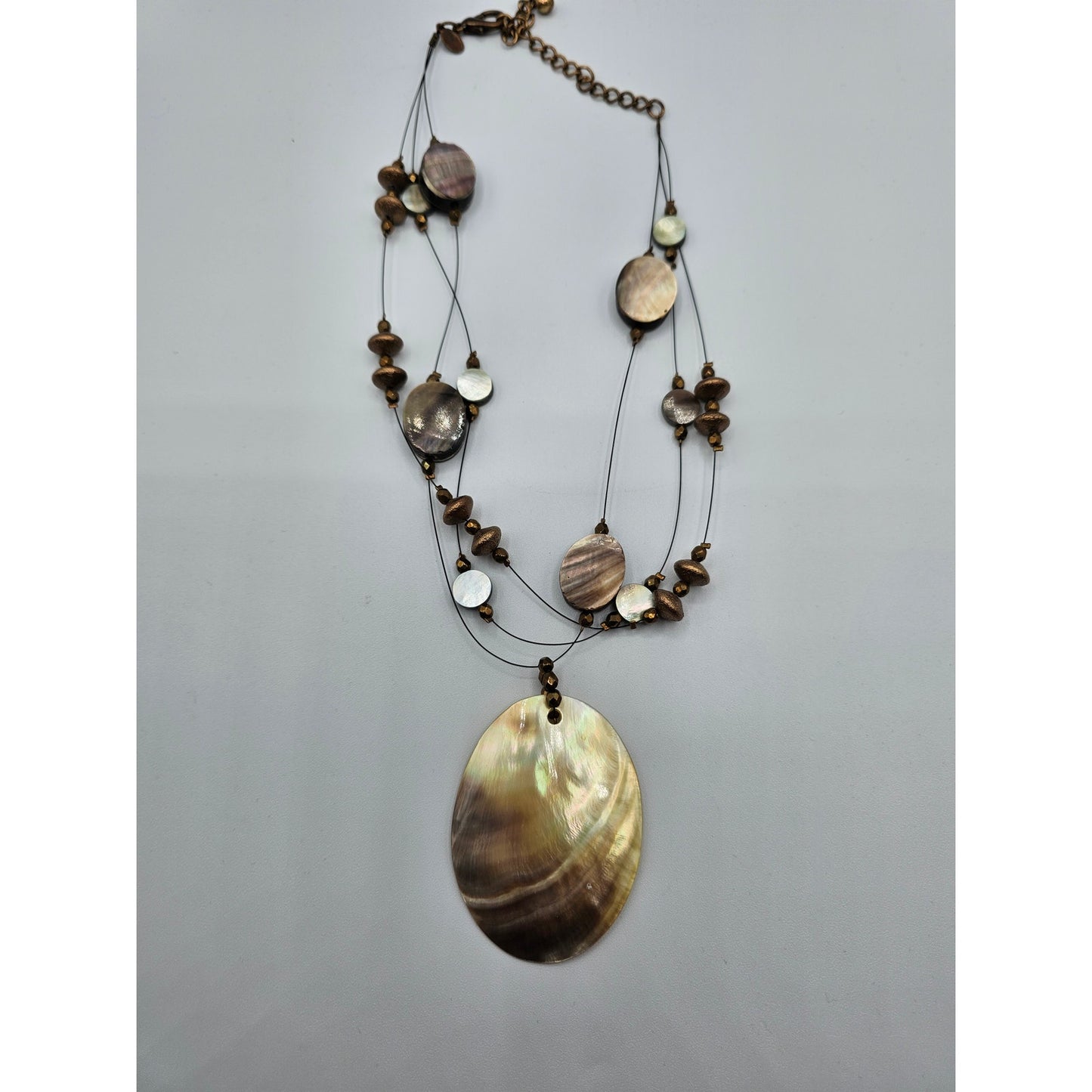 Chicos Mother of Pearl Multi Strand Necklace Oval Beads Wire String