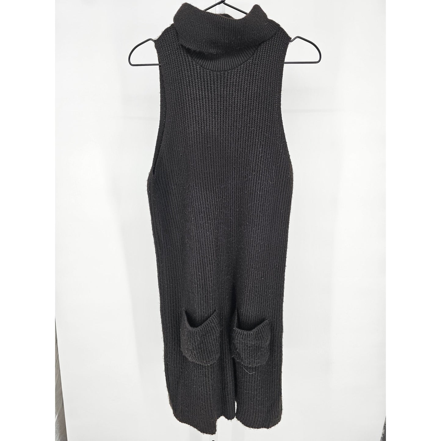 Silence + Noise Womens Sz L Midi Sweater Dress Black Cowl Neck w/ Pockets