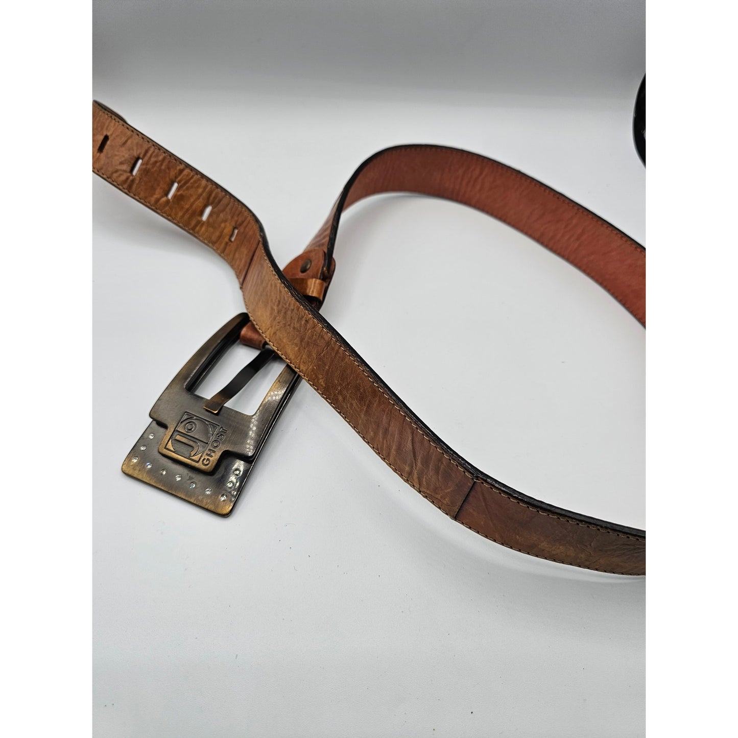 J Ghost Womens Sz L Made in Italy Leather Belt Bronze Buckle