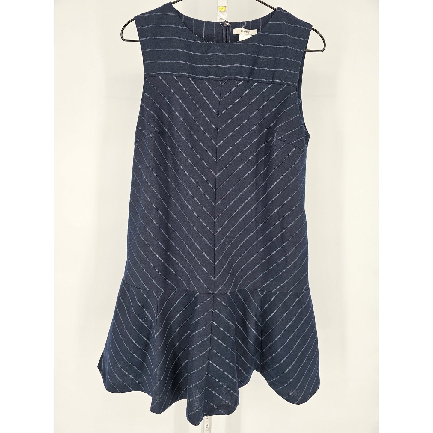 Esley Womens Sz S Knee Length Sleeveless Dress Navy Blue Pinstripe