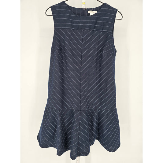Esley Womens Sz S Knee Length Sleeveless Dress Navy Blue Pinstripe