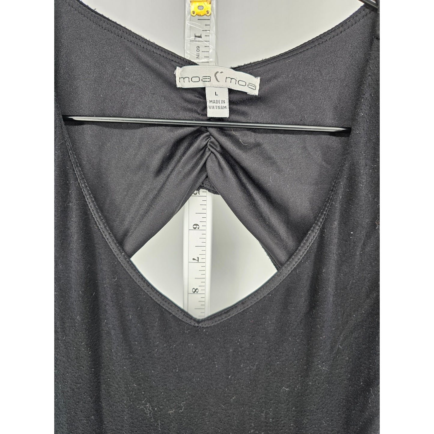 Moa Moa Womens Sz L Open Back Short Sleeve Maxi Dress Solid Black Vintage Y2K