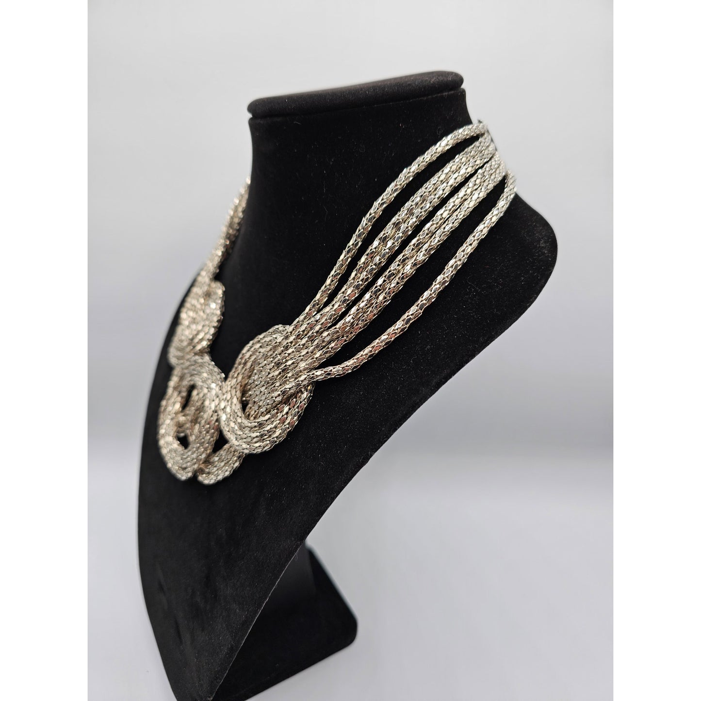 Vintage Statement Piece Necklace Round Braided Silver Gold Metal