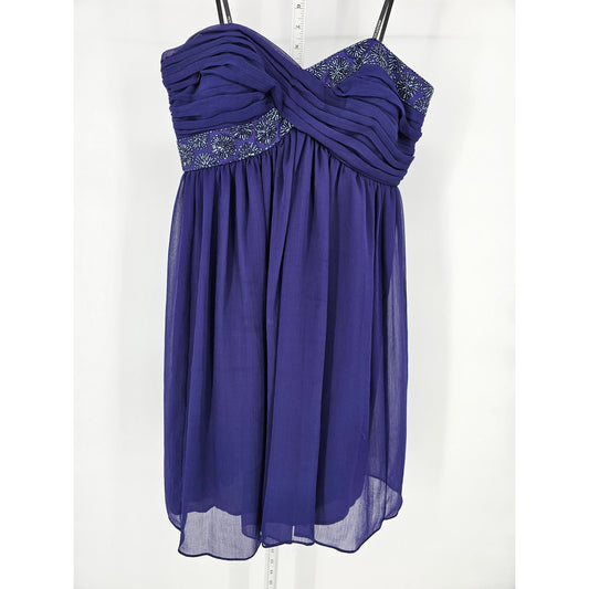 Maggy London Womens Sz 8 Strapless Formal Dress Chiffon Purple Beaded Top