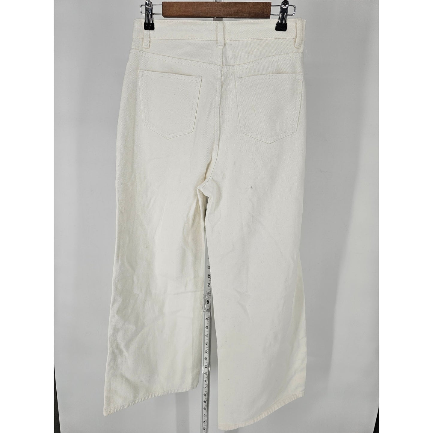 Shein Womens Sz M Ultra Wide Leg High Waist White Distressed Jeans Y2K Inspired