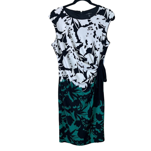 R&K Womens Sz M Knee Length Dress White Green Floral Wrap Style
