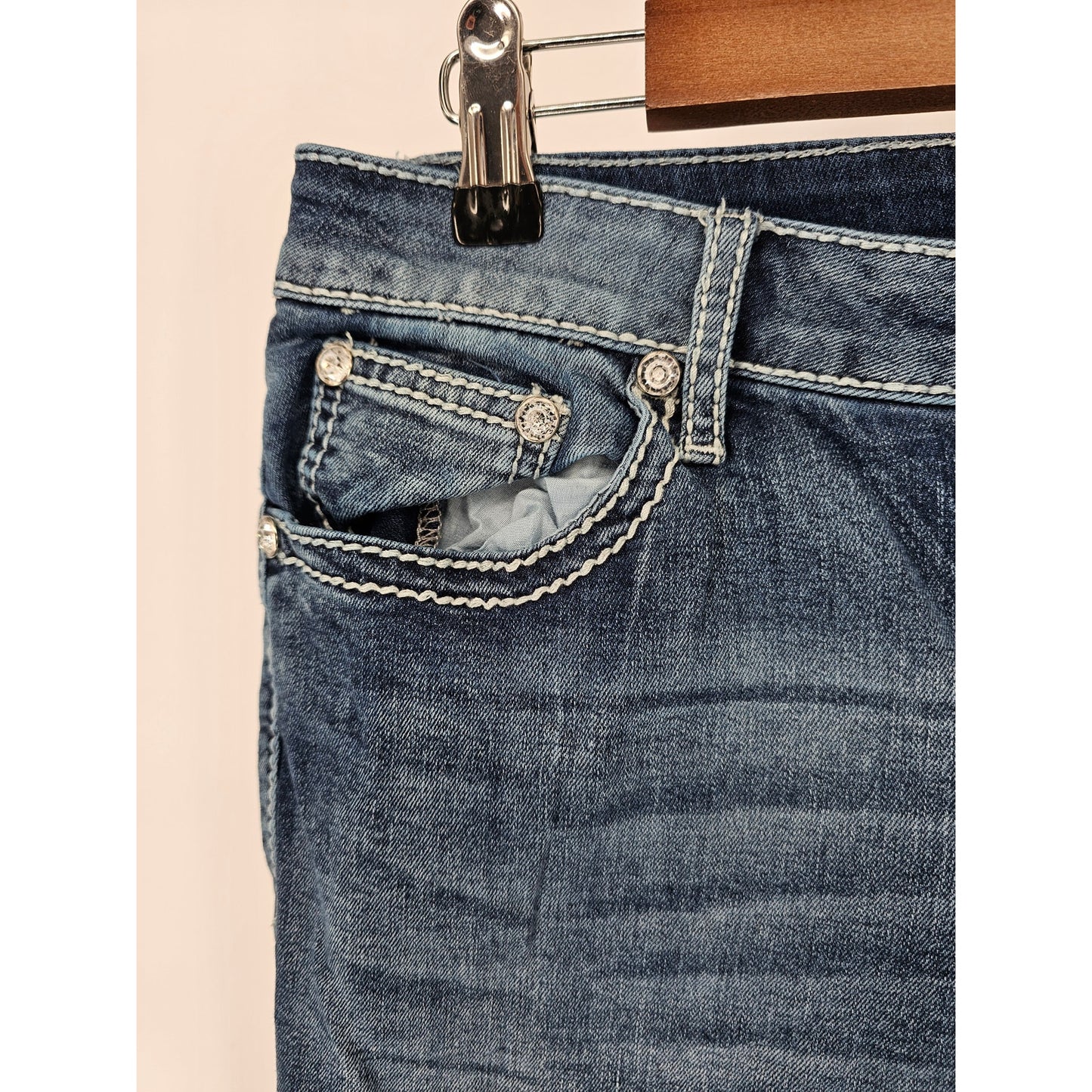 Apt 9 Womens Sz 10 Cropped Slim Leg Blue Jeans Thick Stitch Flap Pocket