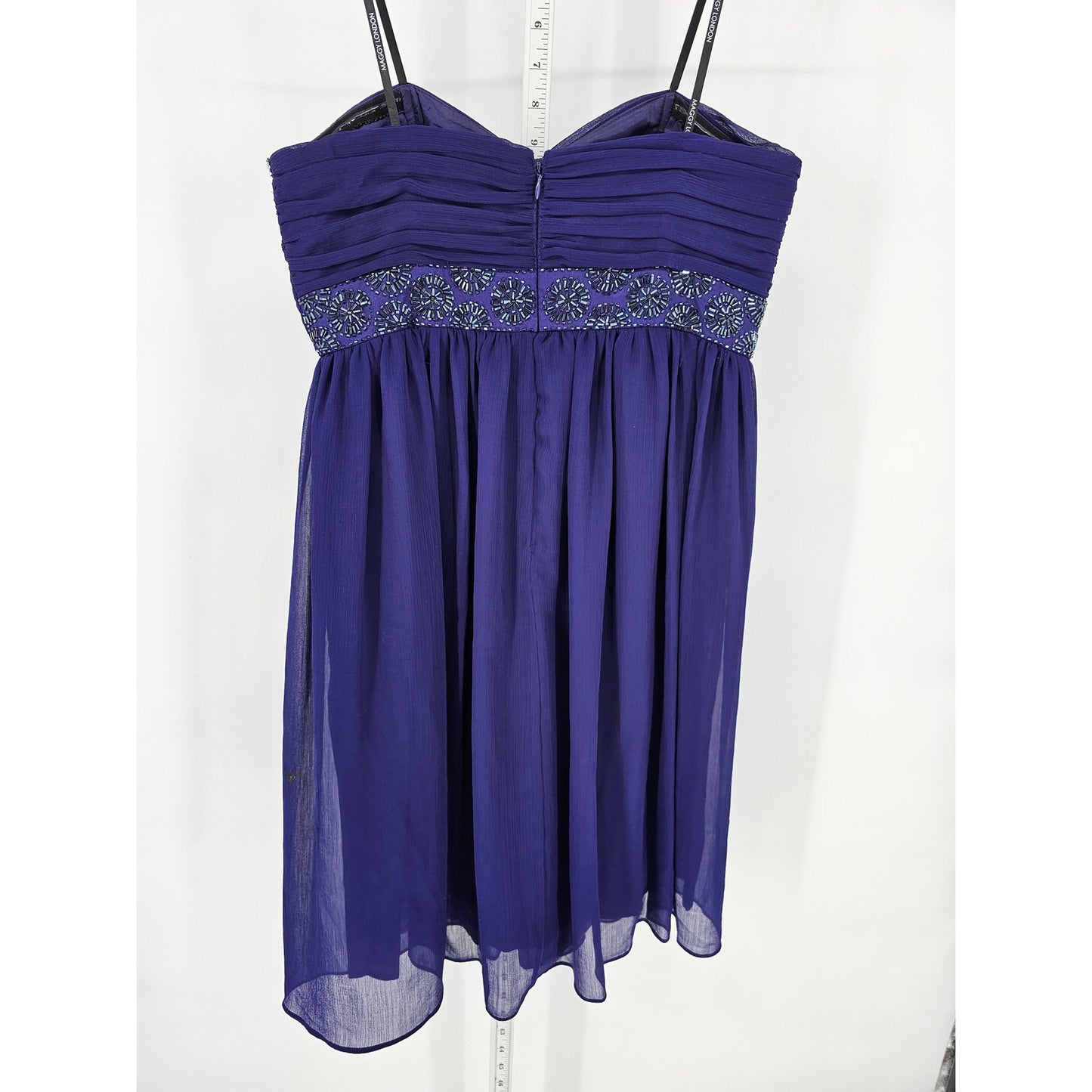 Maggy London Womens Sz 8 Strapless Formal Dress Chiffon Purple Beaded Top