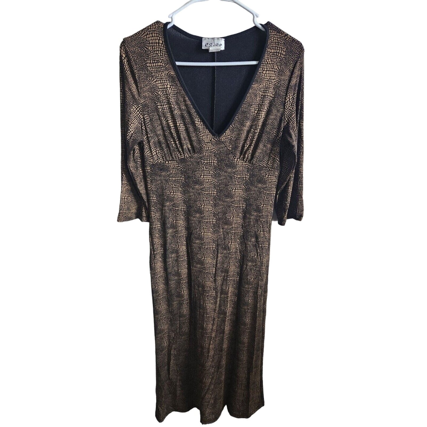 Vintage 1990s es.se Womens Sz M Long Sleeve Slinky Maxi Dress Snakeskin Print