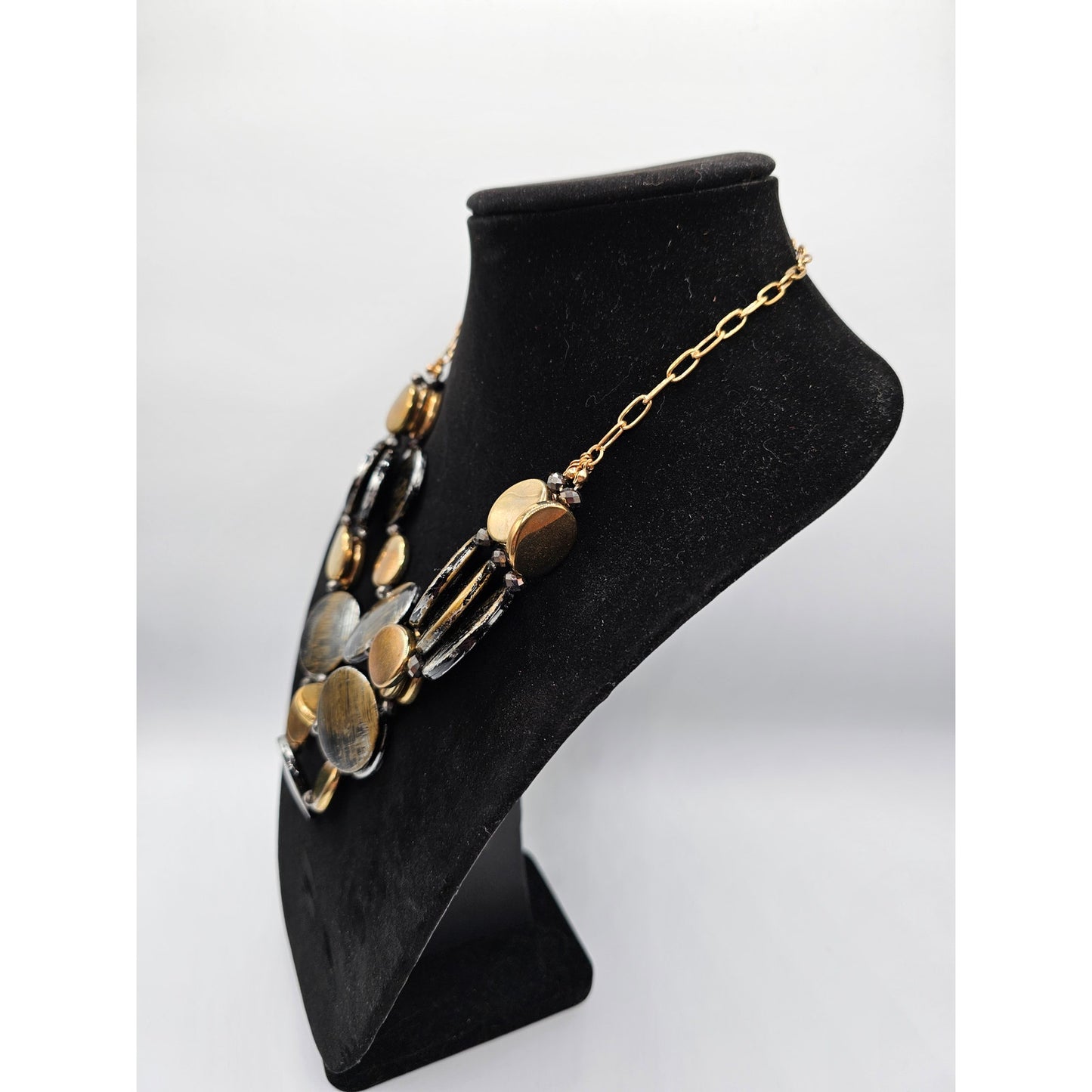 Vintage Y2K Statement Piece Necklace Multi Strand Large Disc Beads Silver Gold