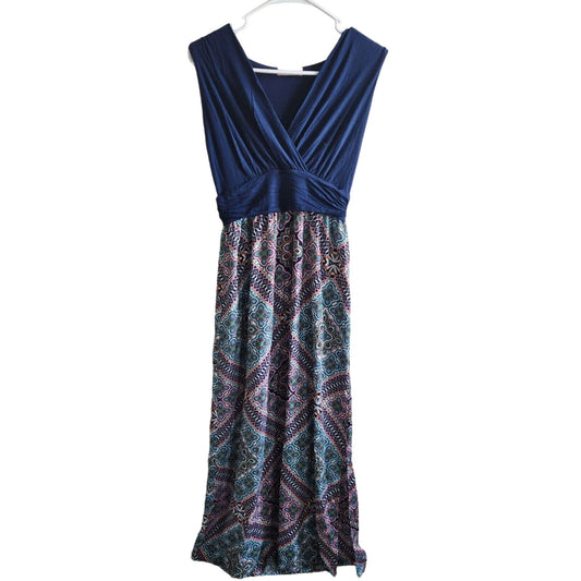 Gilli USA Womens Sz M Maxi Dress Blue V Neck Casual