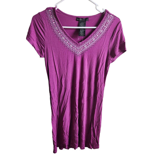 Design History Womens Sz S Above Knee Shirt Dress Purple Embroidered