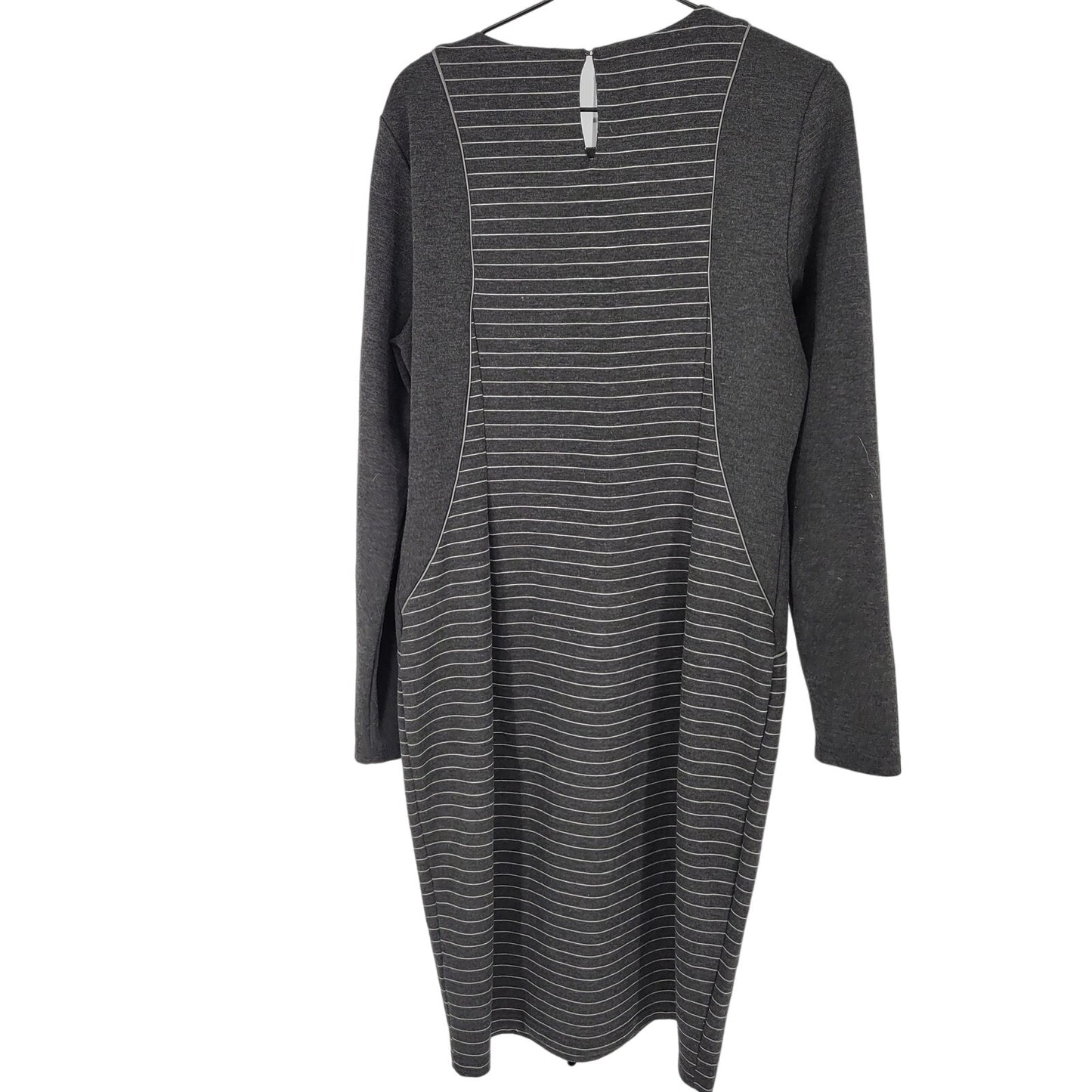 Spense Womens Sz 12 Long Sleeve Midi LEngth Dress Gray White Striped Fitted
