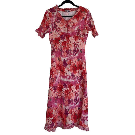 Chelsea & Violet Womens Sz L Short Sleeve Midi Dress Red Pink Floral