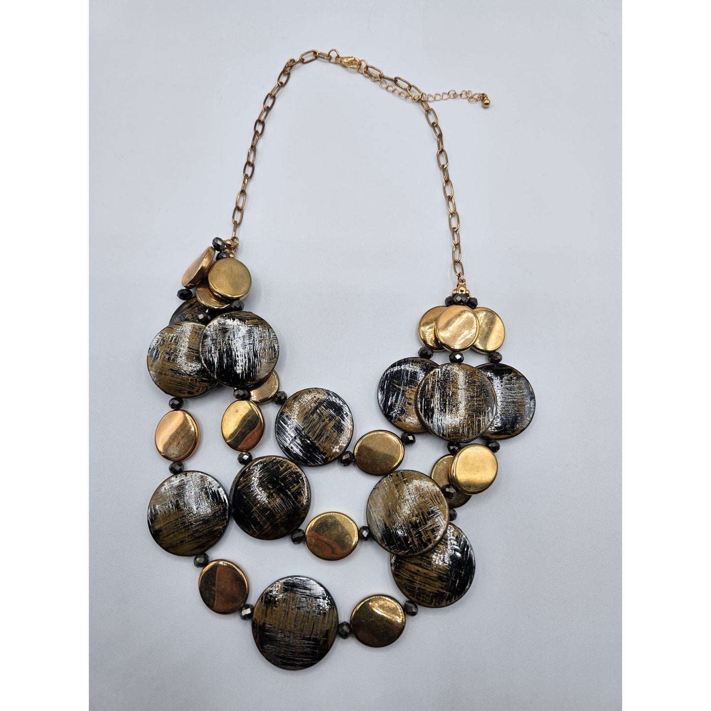 Vintage Y2K Statement Piece Necklace Multi Strand Large Disc Beads Silver Gold