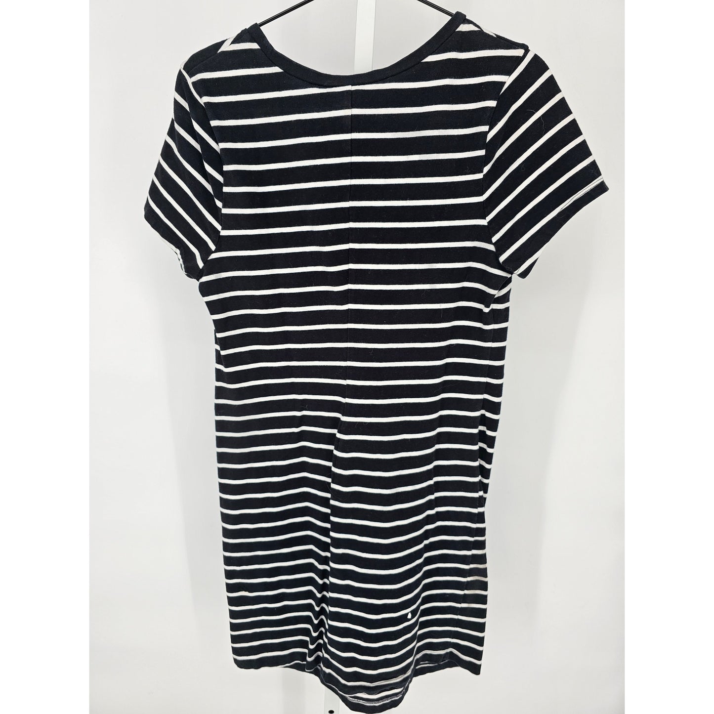 Old Navy Womens Sz L Knee Length Shirt Dress Short Sleeve Black White Striped