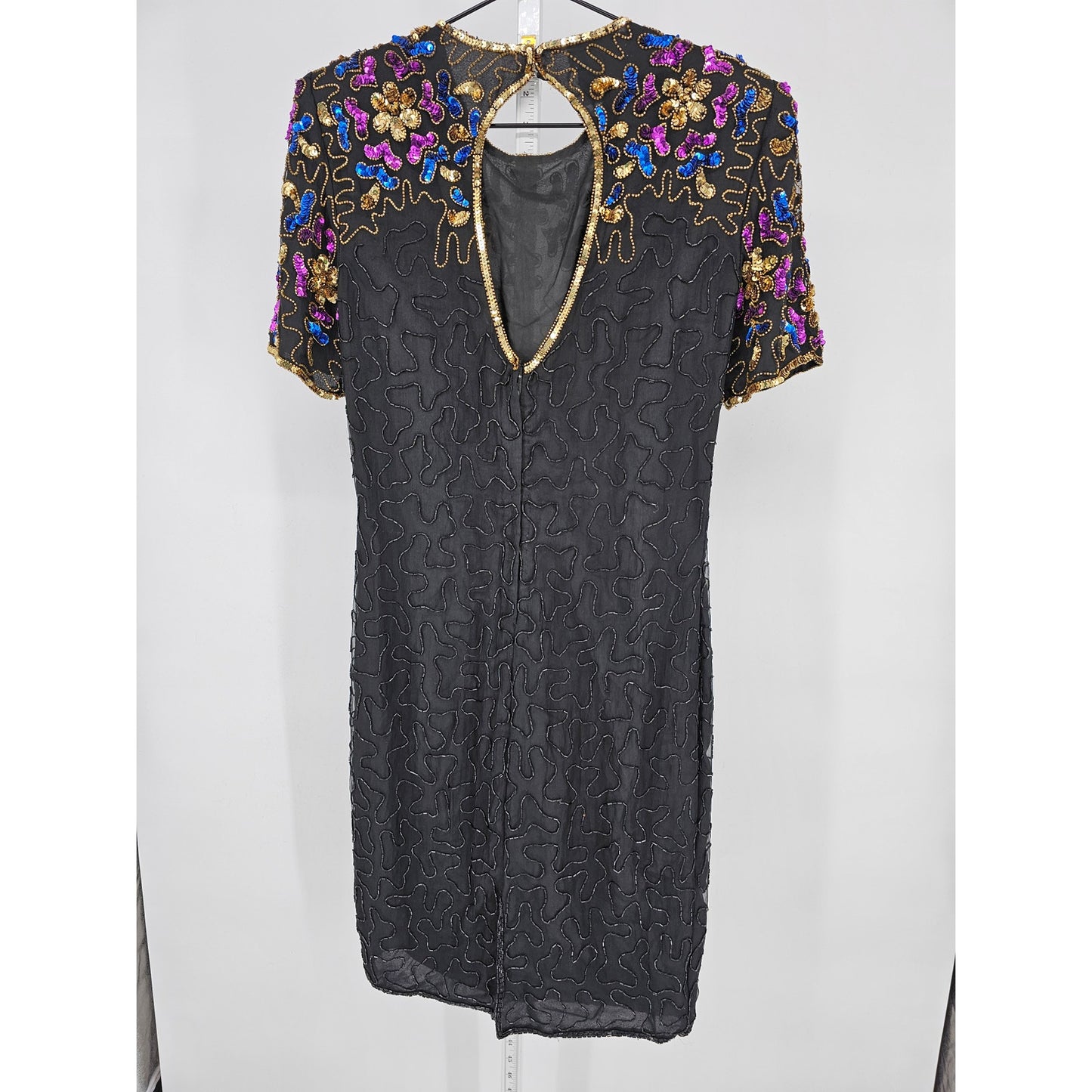 Stenay Womens Sz 8 100% Silk Fully Beaded Knee Length Dress Formal Black Floral