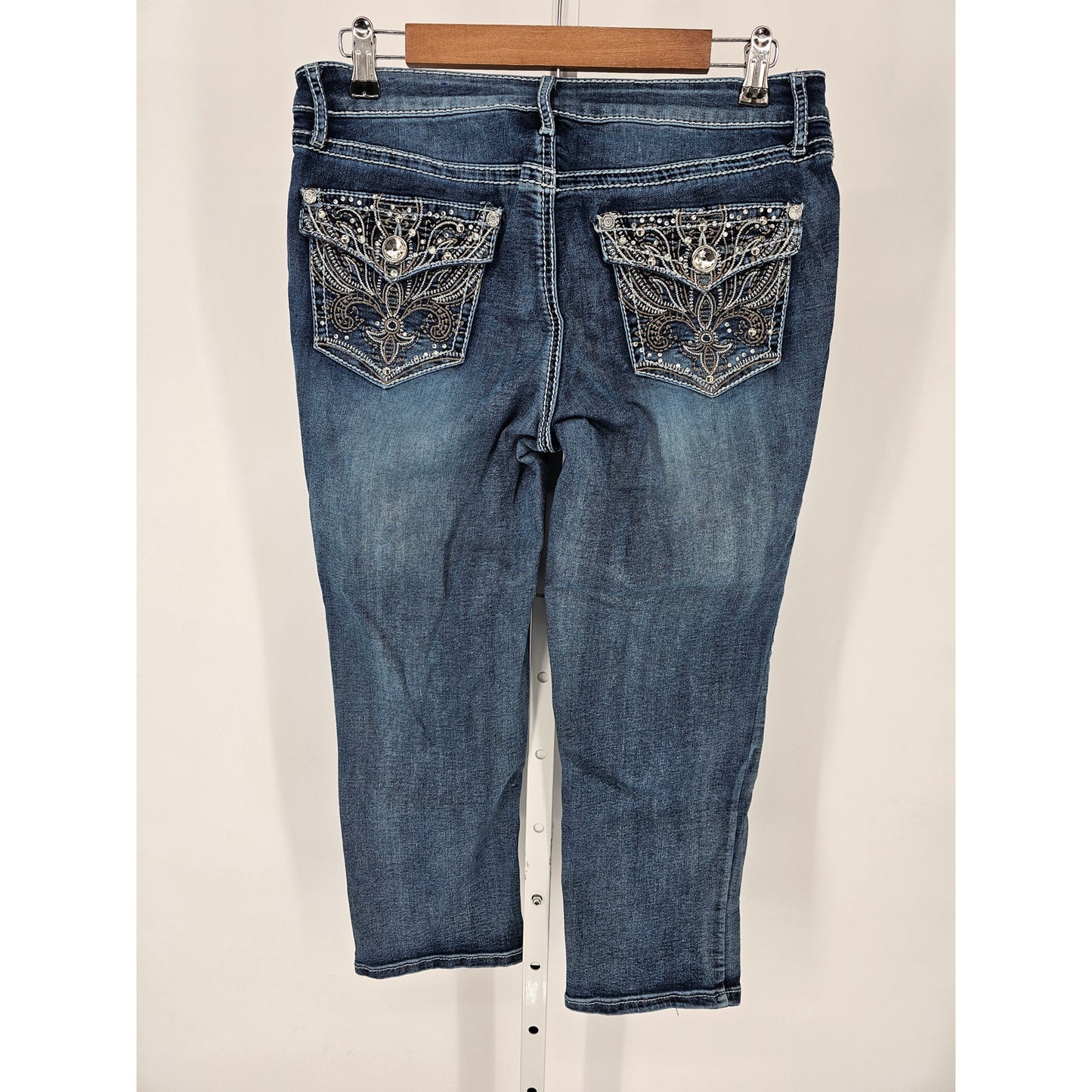 Apt 9 Womens Sz 10 Cropped Slim Leg Blue Jeans Thick Stitch Flap Pocket