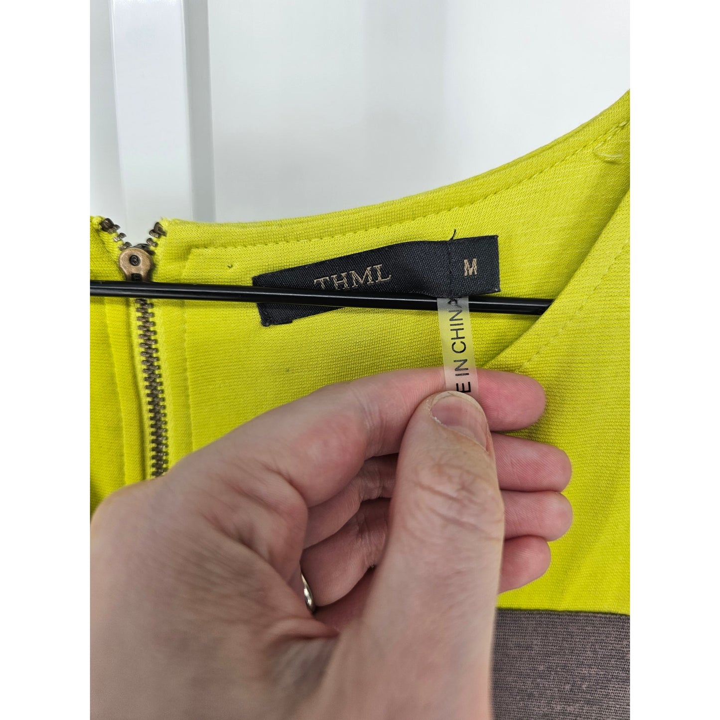 THML Womens Sz M Knee Length Mod Color Block Dress Lime Green Gray Sleeveless