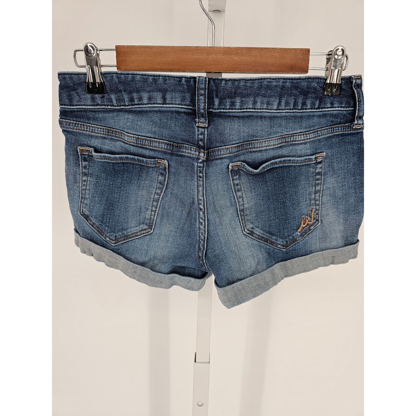 Express Jeans Womens Sz 0 Medium Wash Blue Jean Shorts Cuffed