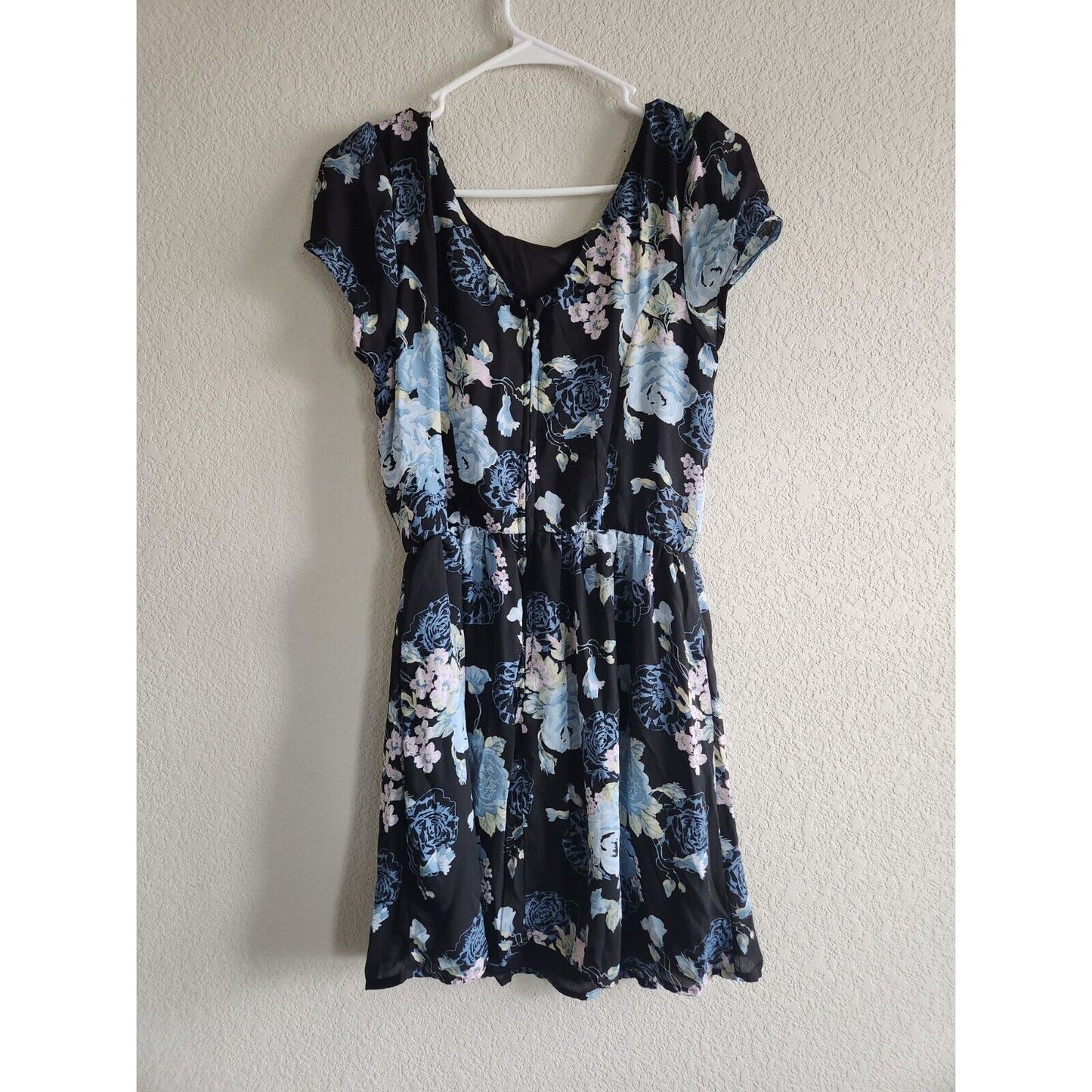 Three Pink Hearts Juniors Sz 11 Above Knee Dress Blue Black Floral