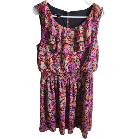 I.N. Studio Womens Sz 14 Knee Length Summer Dress Pink Floral Sleeveless