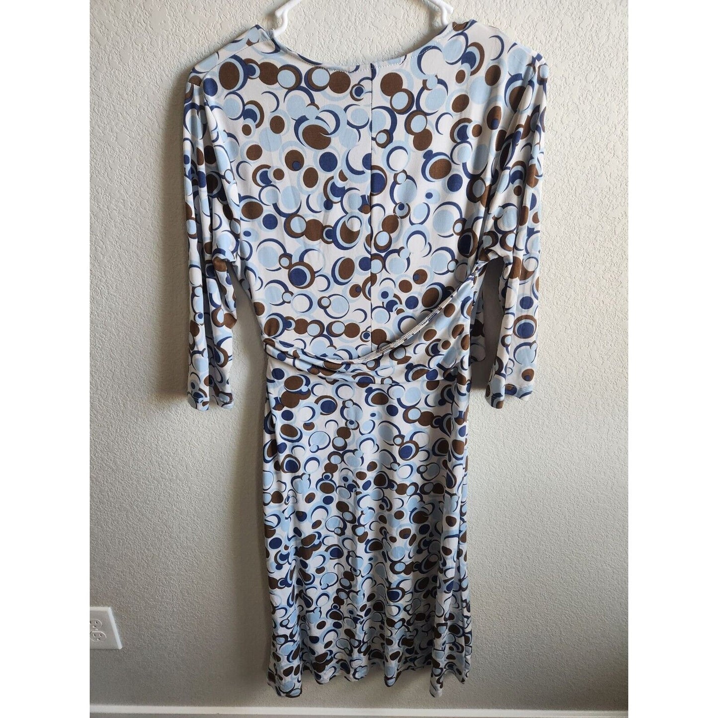 Vintage Chadwicks Womens Sz 6 Midi Length 3/4 Sleeve Dress White Blue Dots Caree