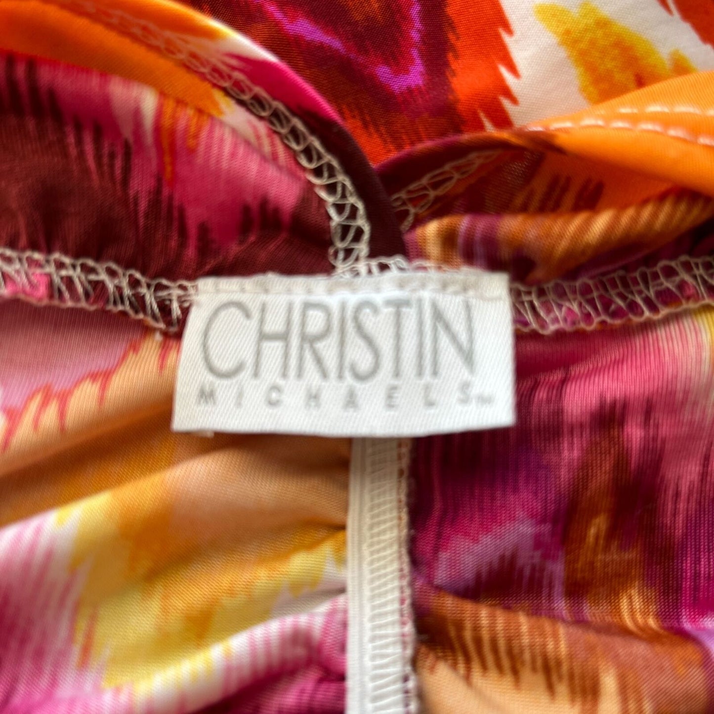 Christin Michaels Womens Sz S V Neck Knot Front Dress Pink Orange Vintage