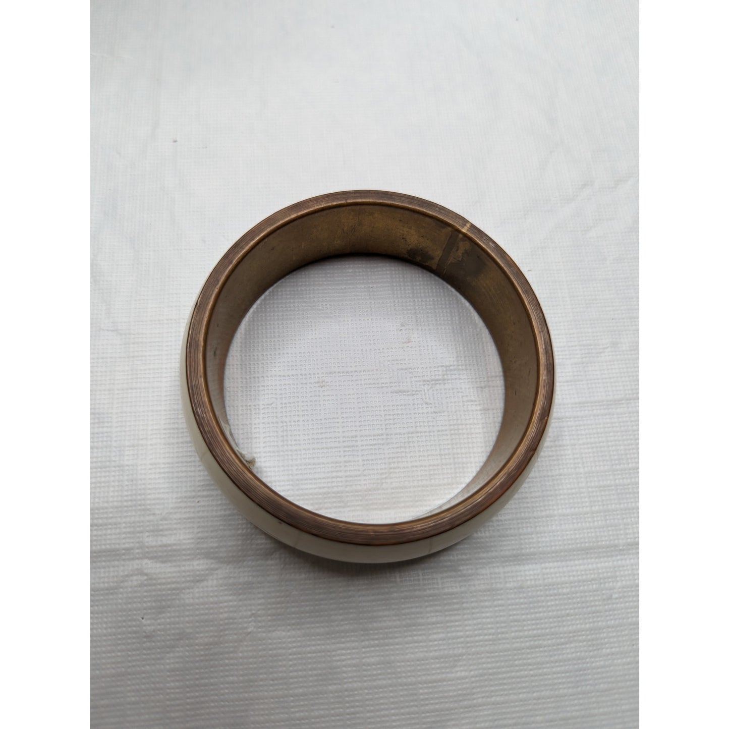 Vintage Mid century Womens Bangle Bracelet Ivory Stone Brass