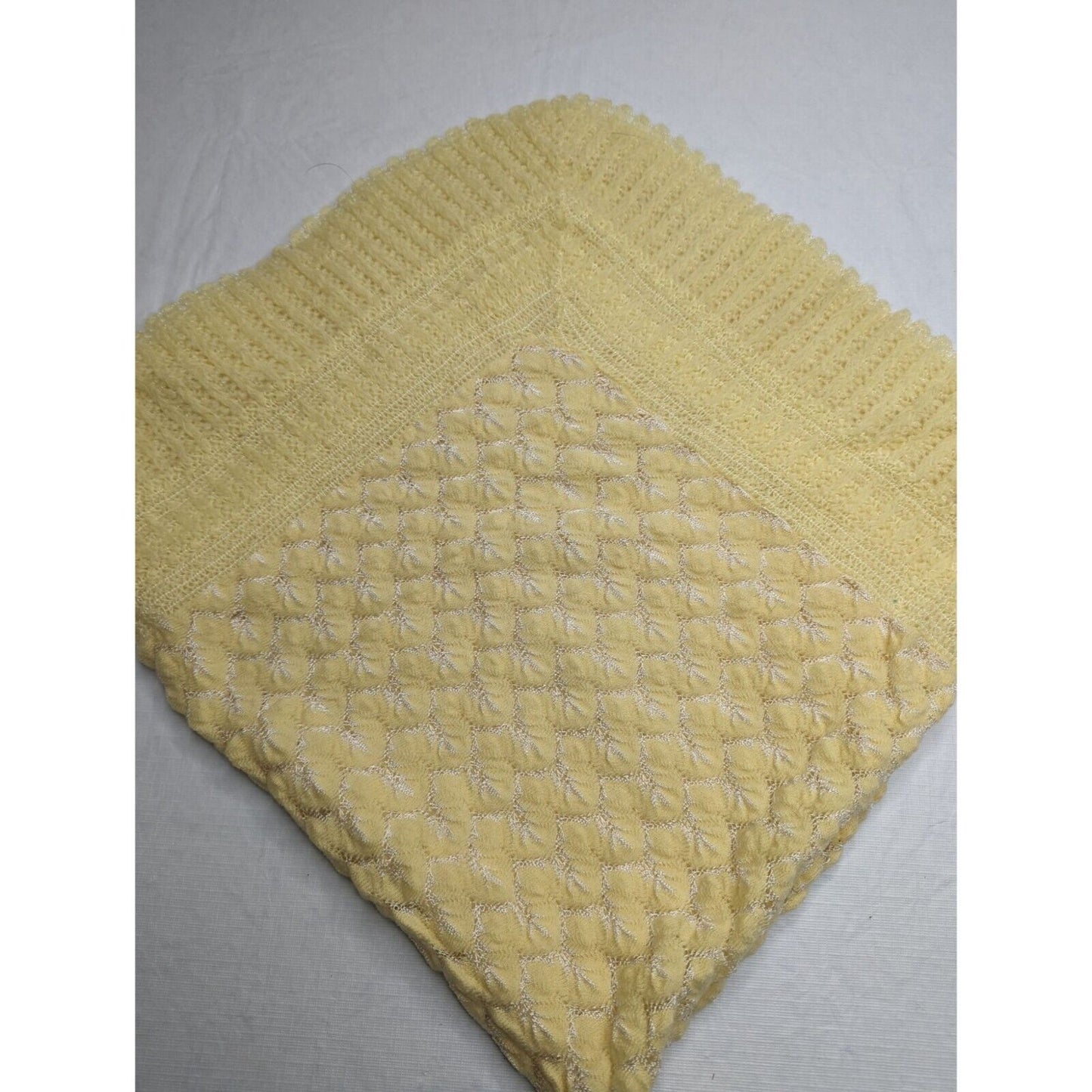 Vintage 1960s Baby Crib Blanket Acrylic Knit Yellow