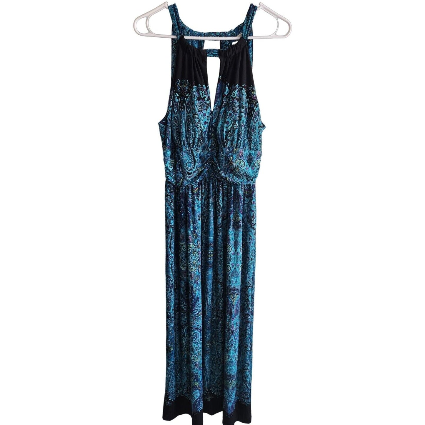 Emma & Michele Womens Sz M Maxi Dress Blue Paisley Print Sleeveless