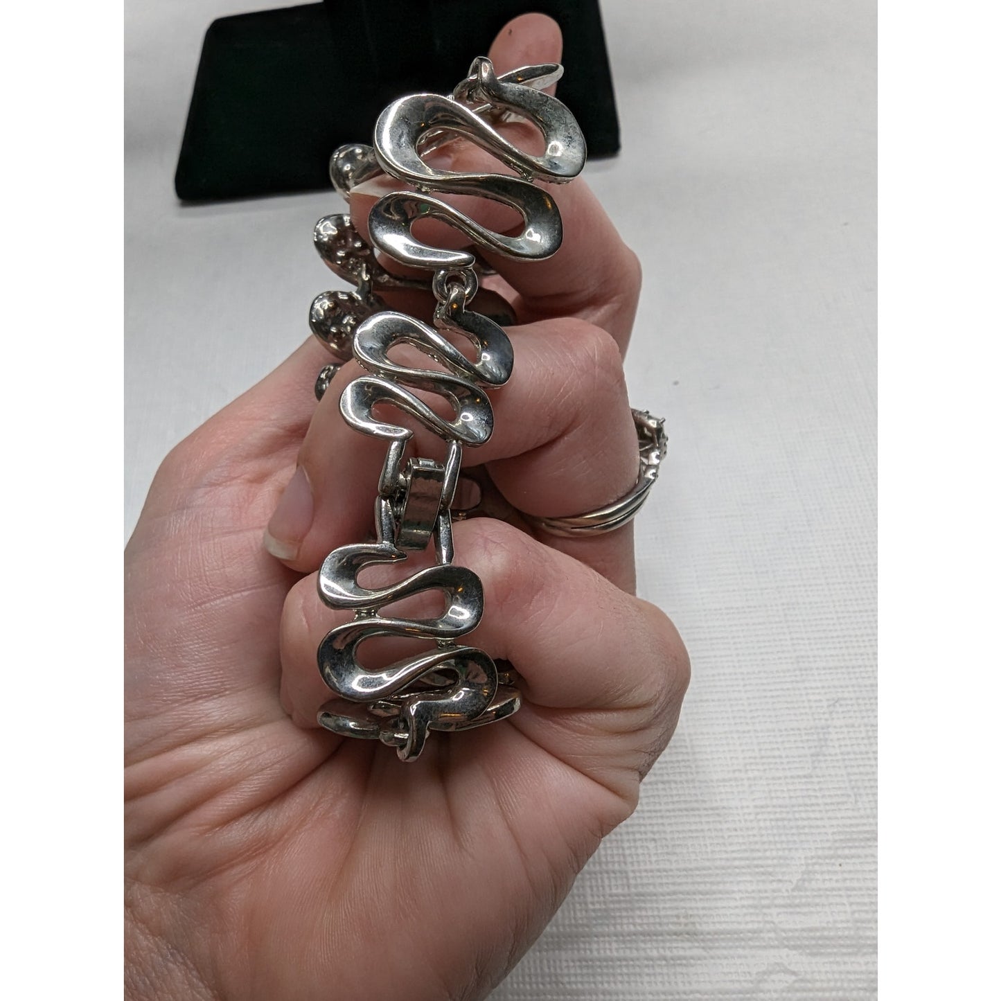 Vintage Y2K Silver and Rhinestone Bangle Bracelet Wide