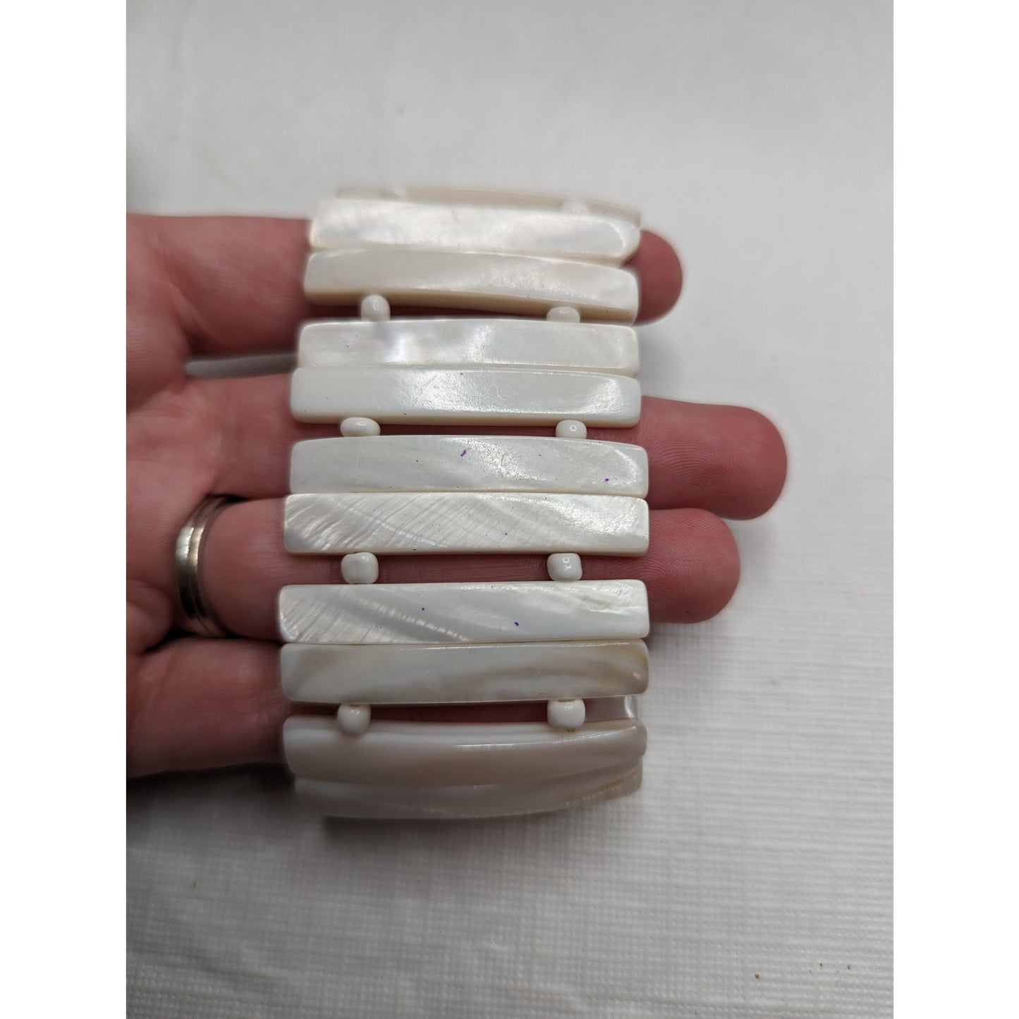 Vintage 1970s Cream Tone Beaded Cuff Bracelet
