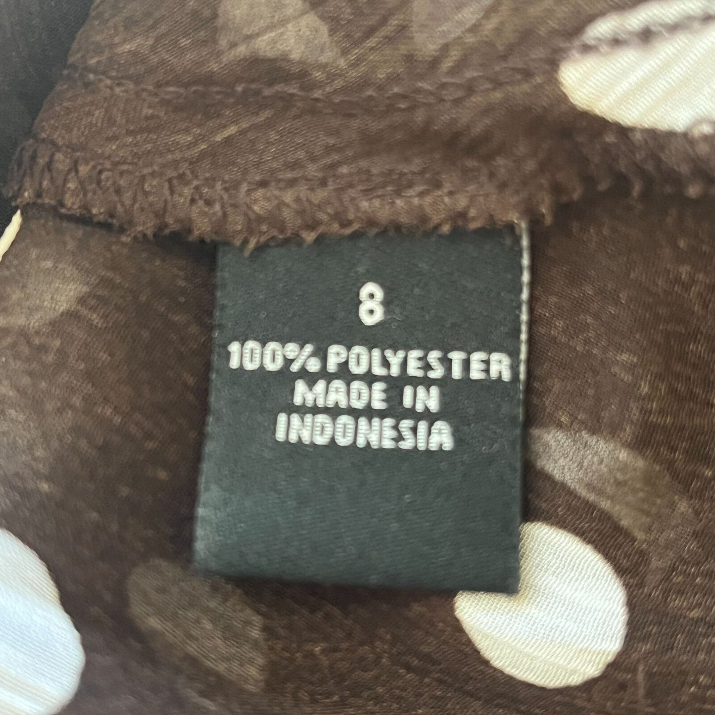 MSK Womens Sz 8 Midi Brown and White Polka Dot Semi Sheer Dress V Neck