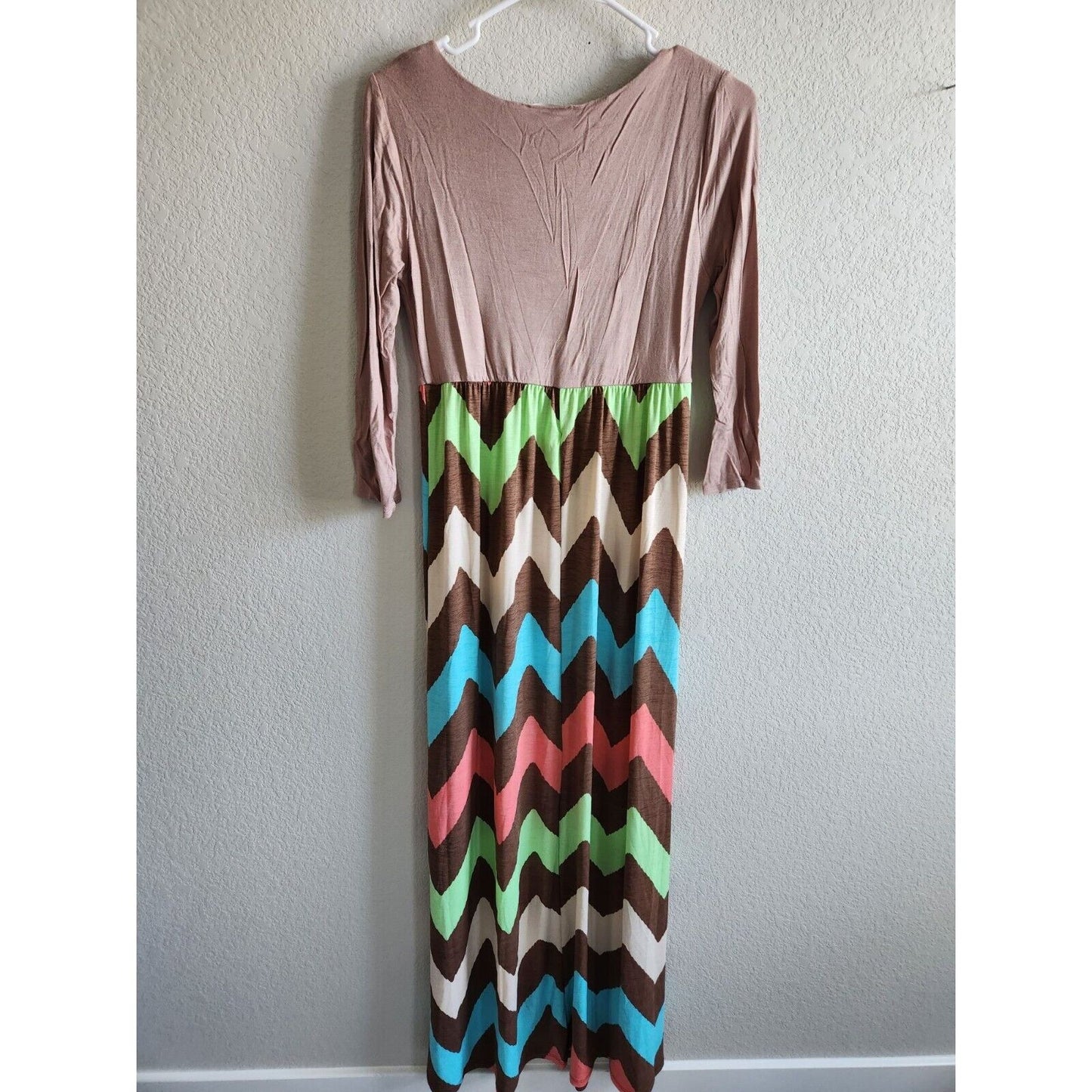 Lillie Avenue Womens Sz M Maxi Shirt Dress Long Sleeve Brown Rainbow Chevron