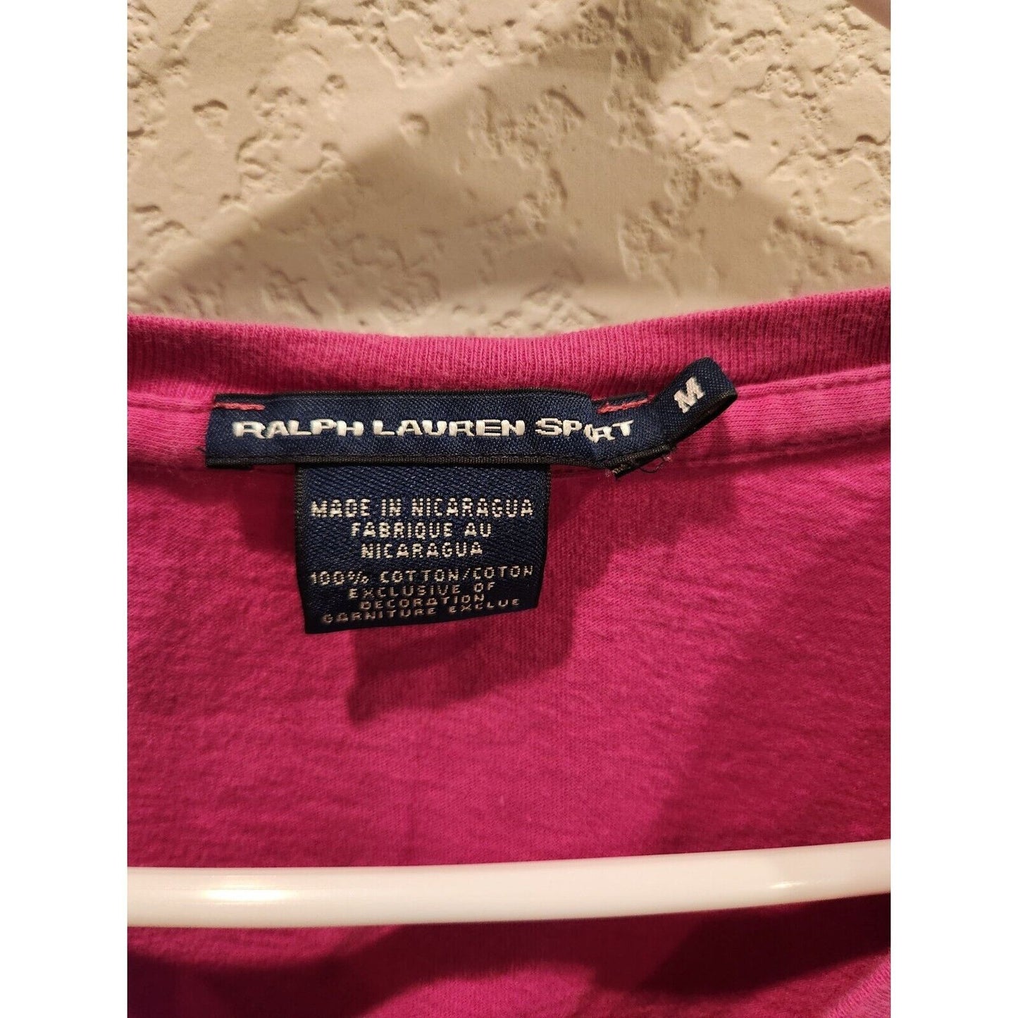 Vintage 1990s Ralph Lauren Sport Womens Sz M Short Sleeve V Neck T shirt Pink
