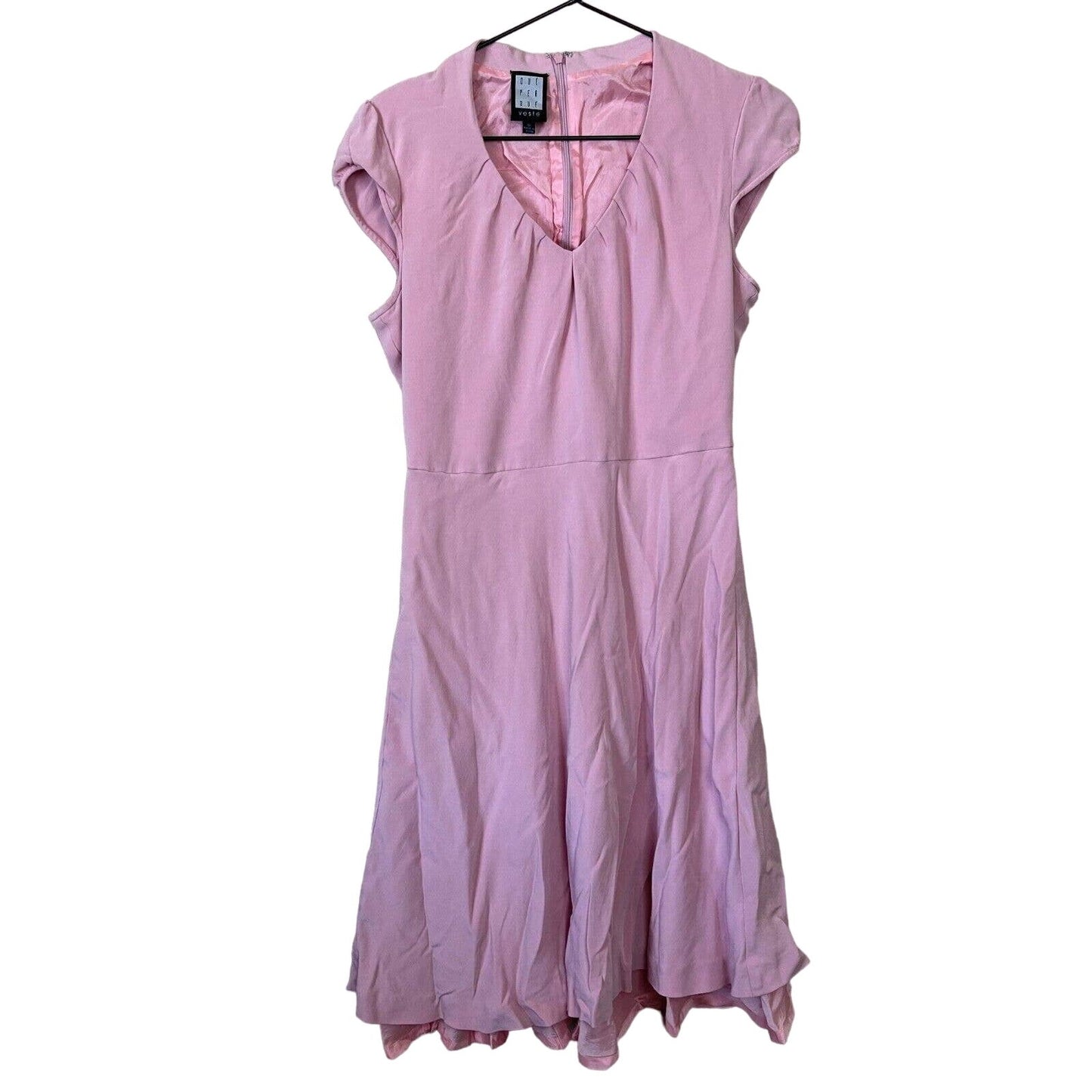 Due Per Due Veste Womens Sz 12 Light Pink V Neck Dress Cap Sleeve A Line